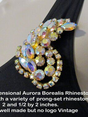 Rhinestone brooch 3 dimensional Aurora Borealis variety of prong-set rhinestone